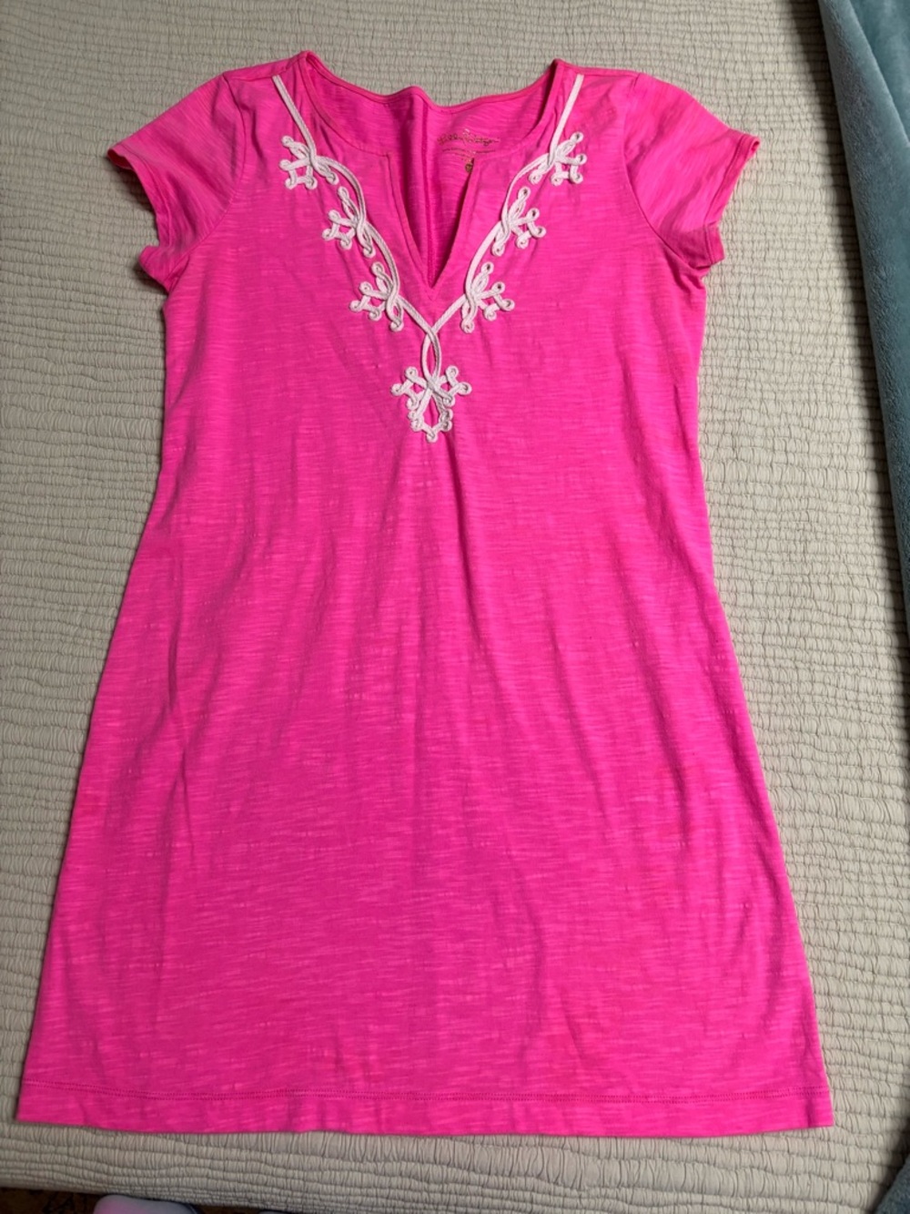 Lilly Pulitzer Hot Pink Embroidered V-Neck Dress